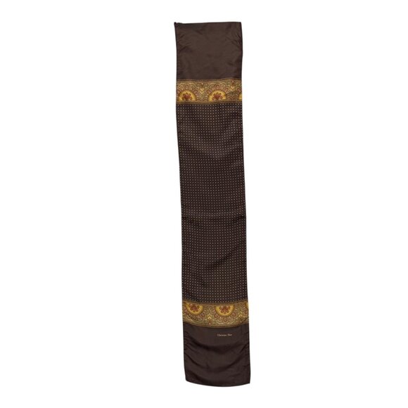 Christian Dior Scarf Womens Brown Multicolor Paisley Silk Wool Fringe 54" x 10" - Picture 1 of 12
